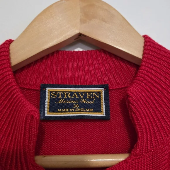 Vintage Straven Bright Red Ribbed Wool Cardigan with Gold Buttona - Picture 2 of 9